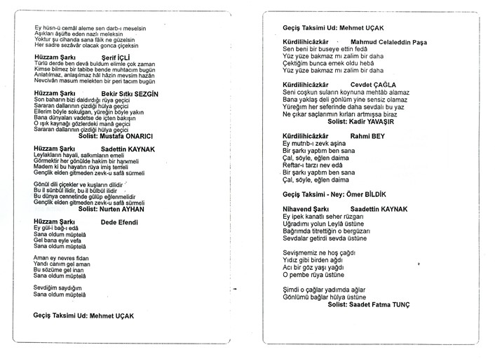 Sûznâk Fasıl Beraber ve Solo Şarkılar